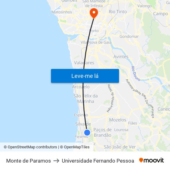 Monte de Paramos to Universidade Fernando Pessoa map