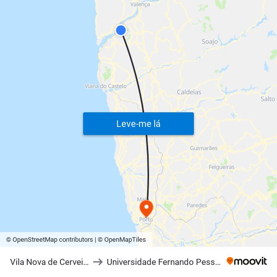 Vila Nova de Cerveira to Universidade Fernando Pessoa map