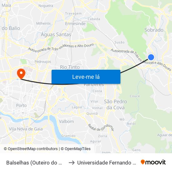 Balselhas (Outeiro do Moinho) to Universidade Fernando Pessoa map