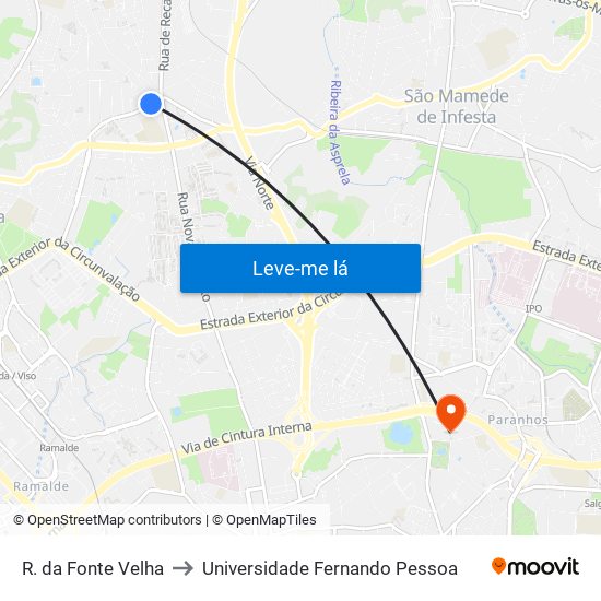 R. da Fonte Velha to Universidade Fernando Pessoa map