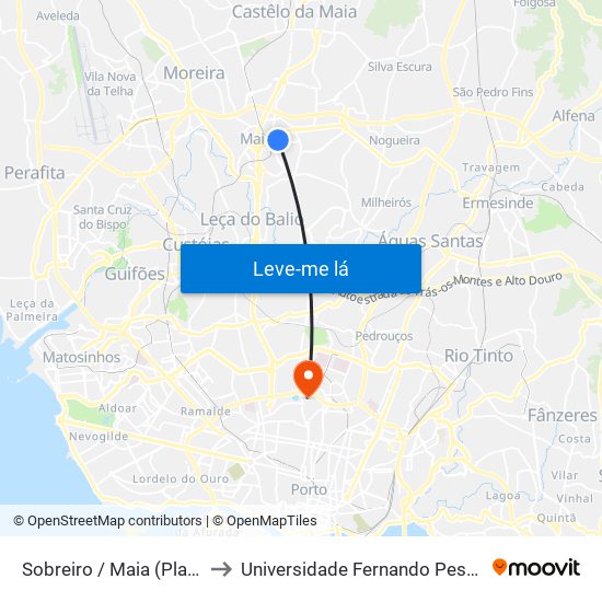 Sobreiro / Maia (Plaza) to Universidade Fernando Pessoa map