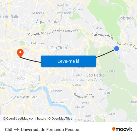 Chã to Universidade Fernando Pessoa map