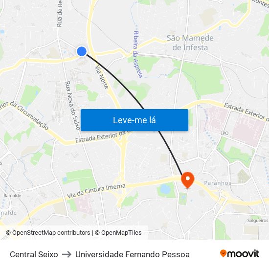 Central Seixo to Universidade Fernando Pessoa map