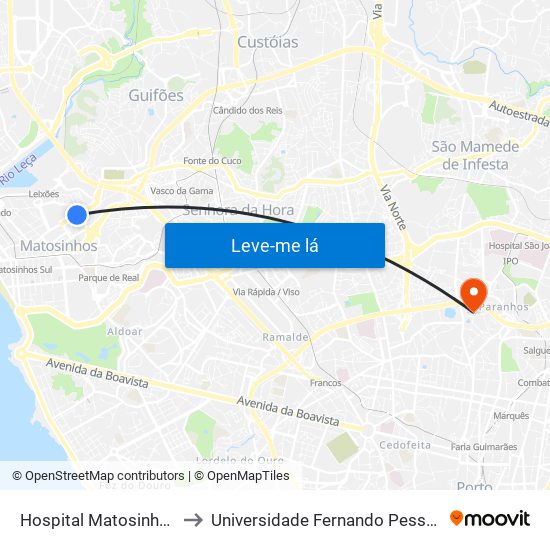 Hospital Matosinhos to Universidade Fernando Pessoa map