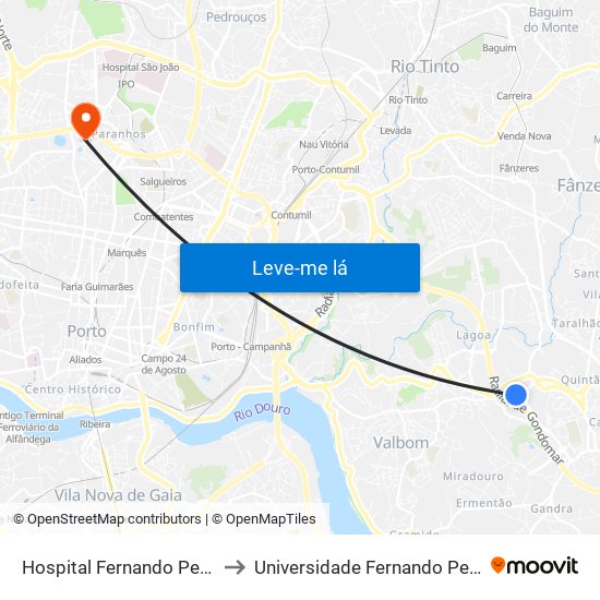 Hospital Fernando Pessoa to Universidade Fernando Pessoa map