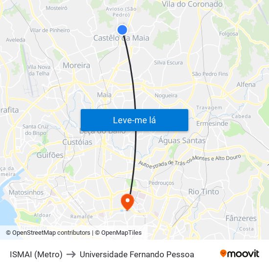 ISMAI (Metro) to Universidade Fernando Pessoa map