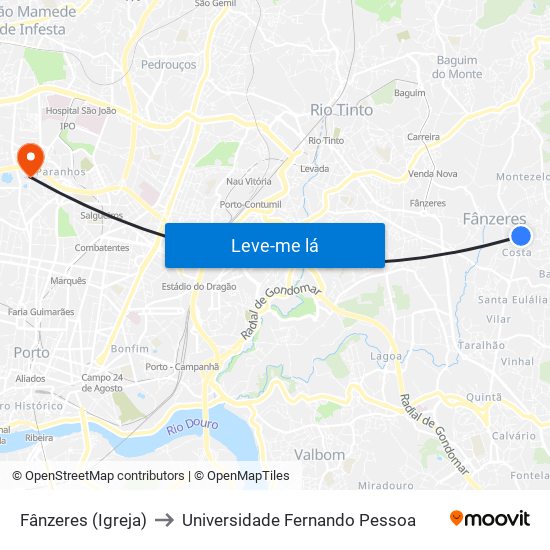 Fânzeres (Igreja) to Universidade Fernando Pessoa map