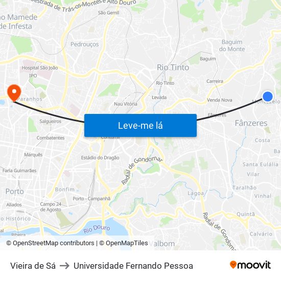 Vieira de Sá to Universidade Fernando Pessoa map