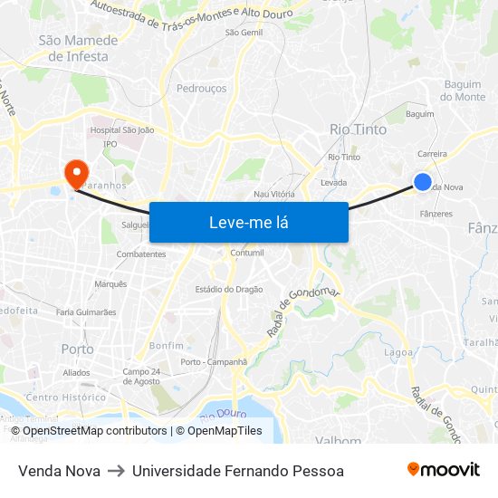 Venda Nova to Universidade Fernando Pessoa map