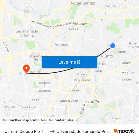 Jardim Cidade Rio Tinto to Universidade Fernando Pessoa map