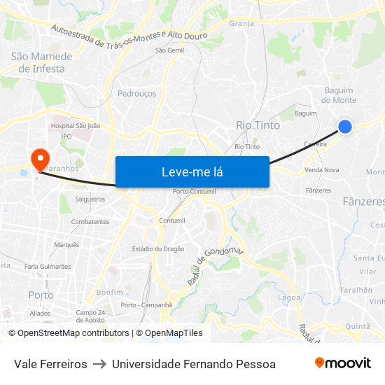 Valferreiros to Universidade Fernando Pessoa map