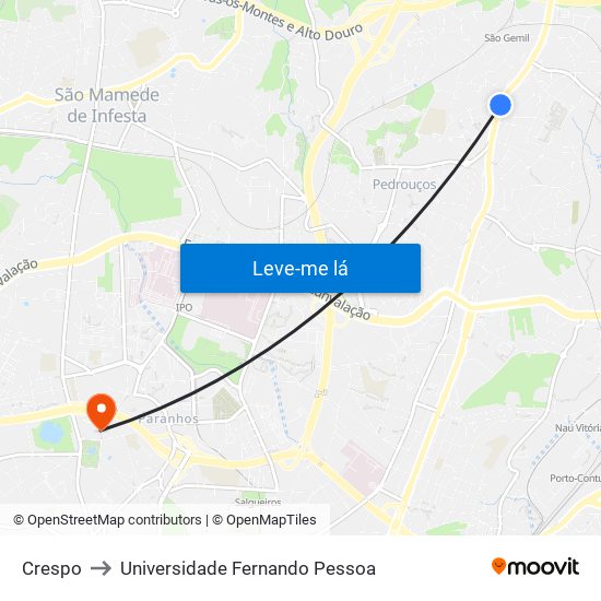 Crespo to Universidade Fernando Pessoa map