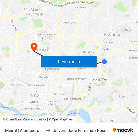 Meiral | Albuquerque to Universidade Fernando Pessoa map