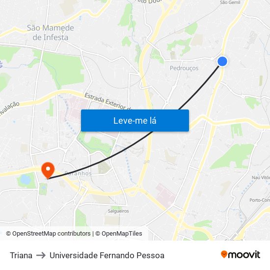 Triana to Universidade Fernando Pessoa map