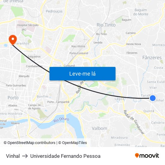Vinhal to Universidade Fernando Pessoa map
