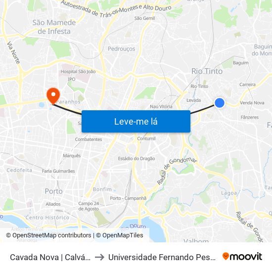 Cavada Nova | Calvário to Universidade Fernando Pessoa map