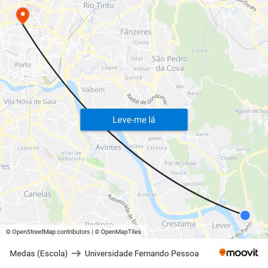 Medas (Escola) to Universidade Fernando Pessoa map