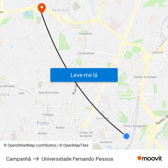 Campanhã to Universidade Fernando Pessoa map