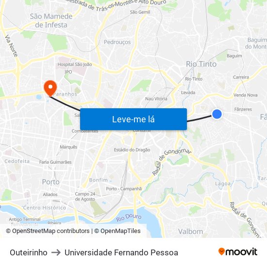 Outeirinho to Universidade Fernando Pessoa map