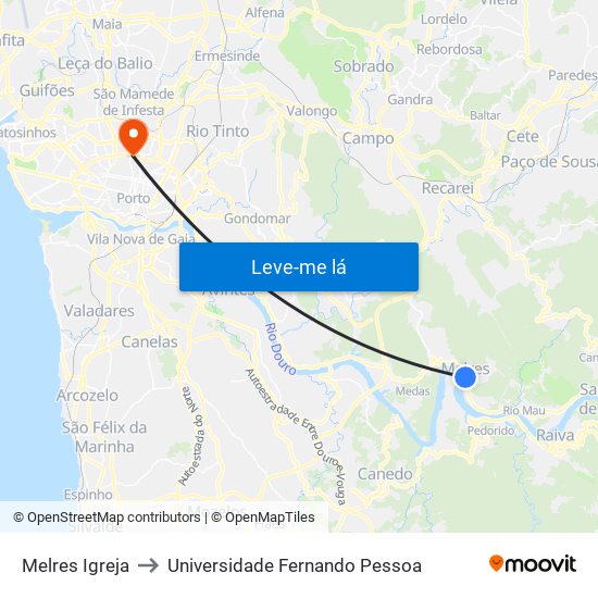 Melres Igreja to Universidade Fernando Pessoa map