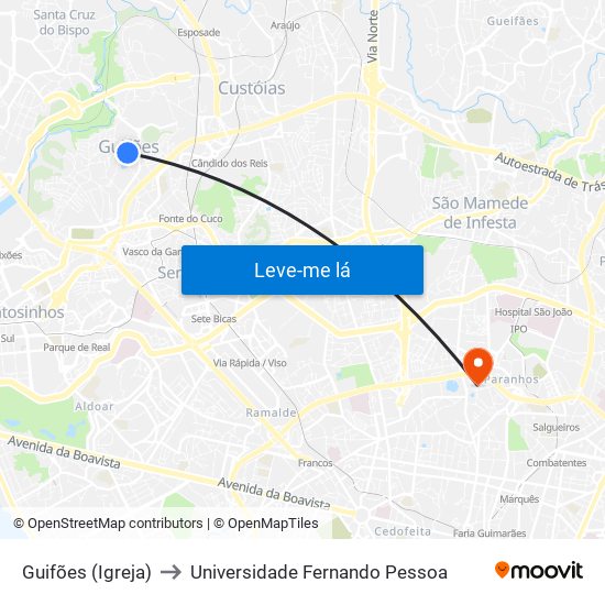Guifões (Igreja) to Universidade Fernando Pessoa map