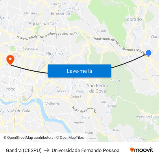 Gandra (CESPU) to Universidade Fernando Pessoa map