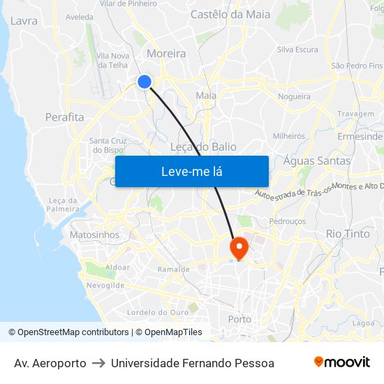 Av. Aeroporto to Universidade Fernando Pessoa map