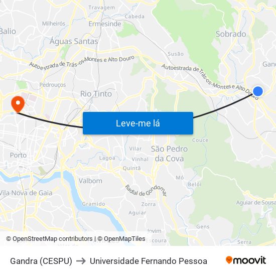 Gandra (CESPU) to Universidade Fernando Pessoa map