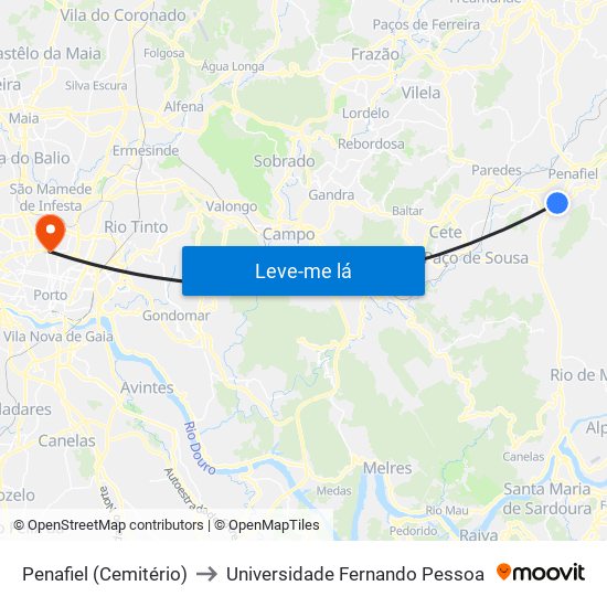 Penafiel (Cemitério) to Universidade Fernando Pessoa map