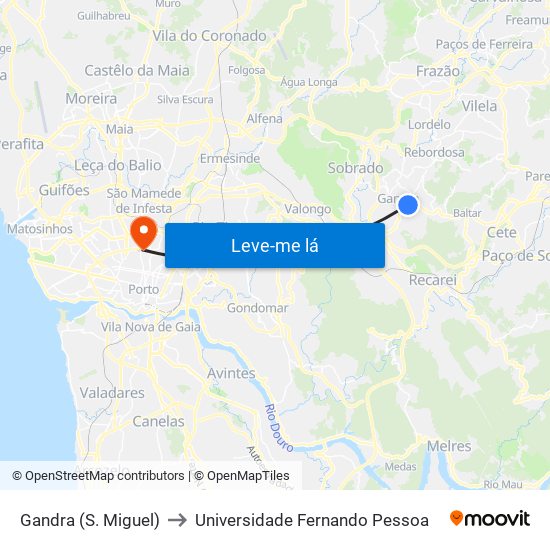 Gandra (S. Miguel) to Universidade Fernando Pessoa map