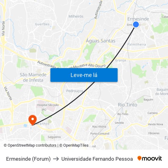 Ermesinde (Forum) to Universidade Fernando Pessoa map