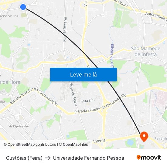 Custóias (Feira) to Universidade Fernando Pessoa map