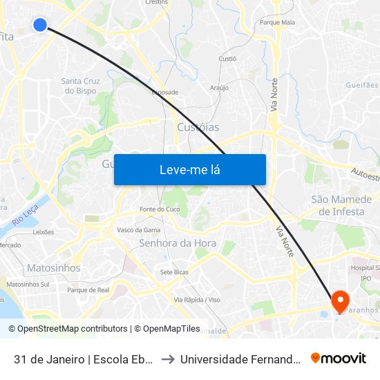 31 de Janeiro | Escola Eb1 Ribeiras to Universidade Fernando Pessoa map