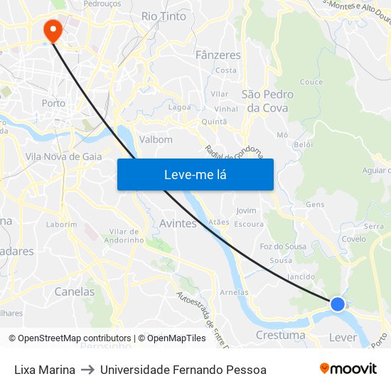 Lixa Marina to Universidade Fernando Pessoa map