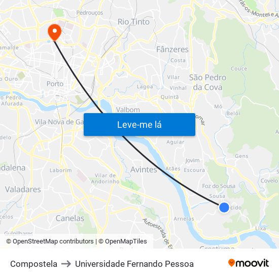 Compostela to Universidade Fernando Pessoa map