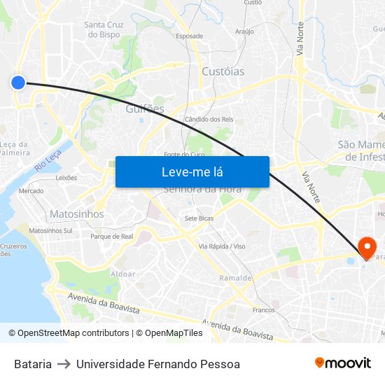 Bataria to Universidade Fernando Pessoa map