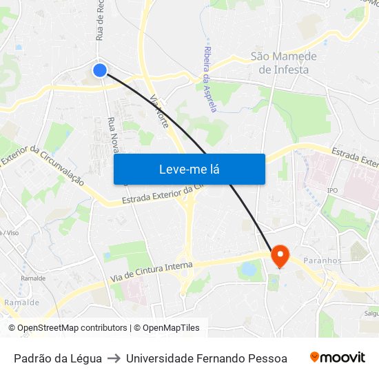 Padrão da Légua to Universidade Fernando Pessoa map