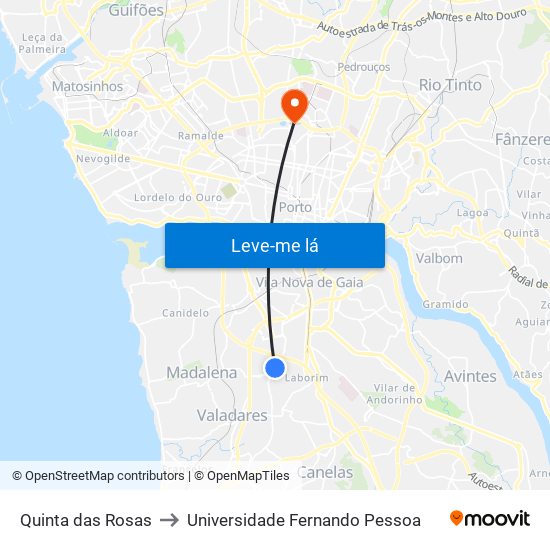 Quinta das Rosas to Universidade Fernando Pessoa map