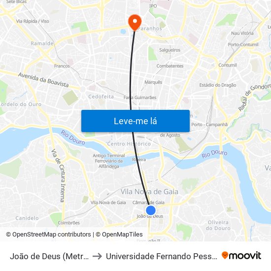 João de Deus (Metro) to Universidade Fernando Pessoa map