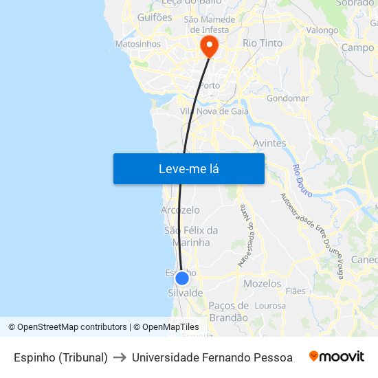 Espinho (Tribunal) to Universidade Fernando Pessoa map