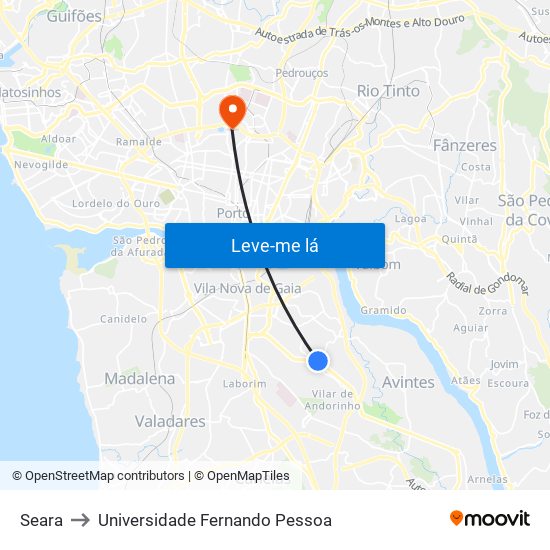 Seara to Universidade Fernando Pessoa map