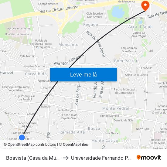 Boavista (Casa da Música) to Universidade Fernando Pessoa map