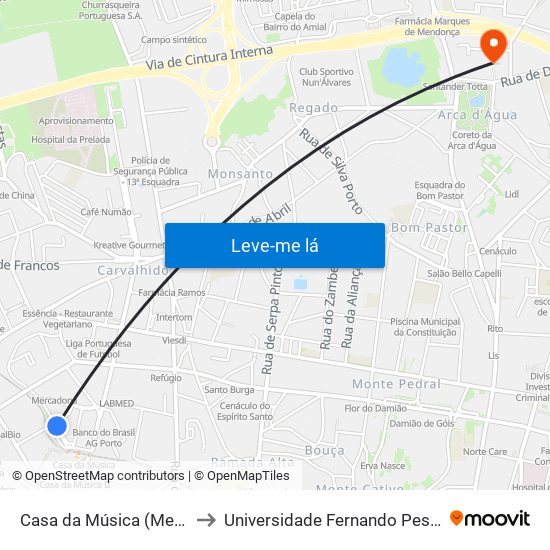 Casa da Música (Metro) to Universidade Fernando Pessoa map
