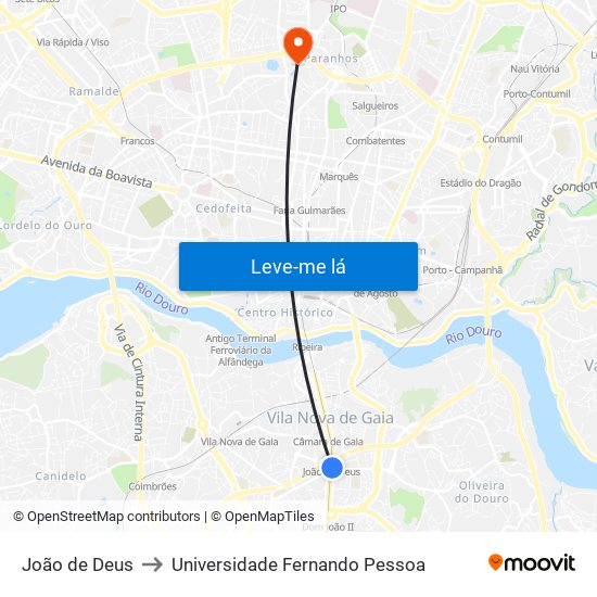 João de Deus to Universidade Fernando Pessoa map