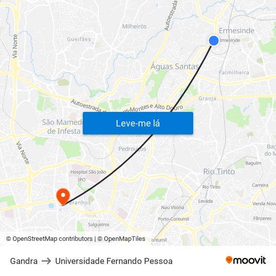 Gandra to Universidade Fernando Pessoa map