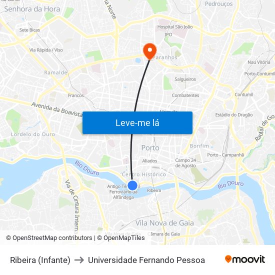 Ribeira (Infante) to Universidade Fernando Pessoa map