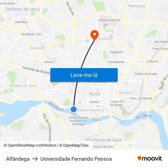 Alfândega to Universidade Fernando Pessoa map