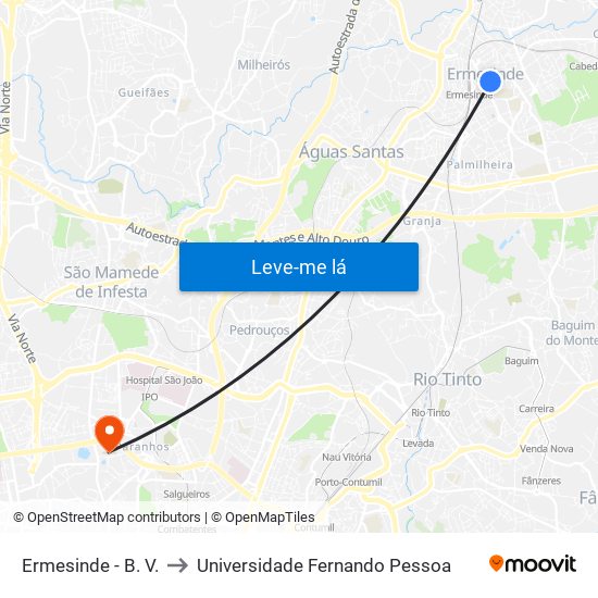 Ermesinde - B. V. to Universidade Fernando Pessoa map
