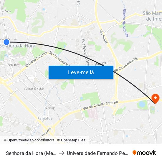 Senhora da Hora (Metro) to Universidade Fernando Pessoa map