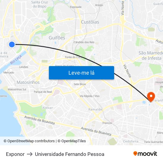 Exponor to Universidade Fernando Pessoa map
